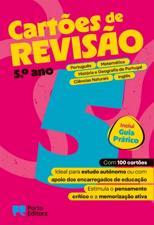 Cartões de revisão - Livro Português, Matemática, História e Geografia de Portugal, Ciências Naturais e Inglês - 5.º ano