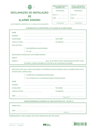 Declaração de Instalação de Alarme Sonoro