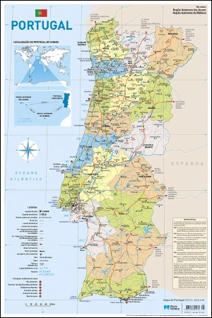 Mapa de Portugal Escolar - 2 Faces (27 x 40,5 cm) - Folha